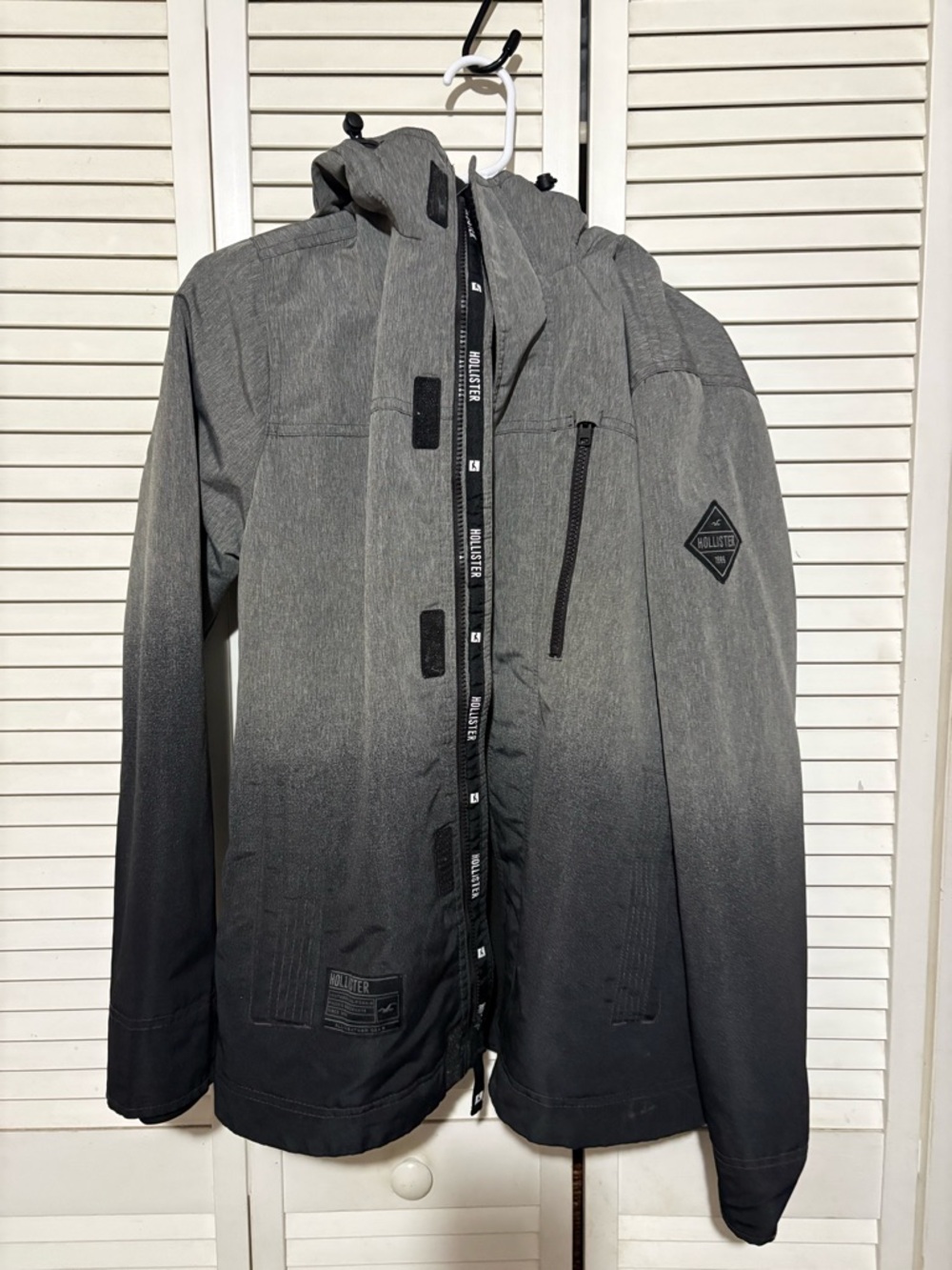 Hollister Men's Gray to Black Ombre Hooded Raincoat